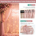 Tulle Backdrop Curtain with Lights String 10FT X 10FT Wrinkle Free Dusty Rose Sheer Tulle Backdrop Curtains for, alternate