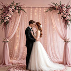 Tulle Backdrop Curtain with Lights String 10FT X 10FT Wrinkle Free Dusty Rose Sheer Tulle Backdrop Curtains for, alternate