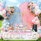 Tulle Backdrop Curtain with String Lights, 10x8ft Sheer Blue and Pink Backdrop Curtain for Photography, Gender, alternate
