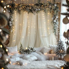 Tulle Backdrop Curtains with Lights 10x10ft Sheer Ivory Curtain in 10x10ft, alternate view 6