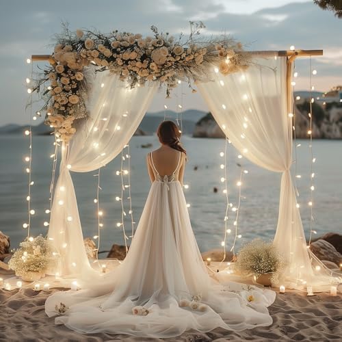Tulle Backdrop Curtains with Lights 10x10ft Sheer Ivory Curtain in 10x10ft, alternate view 7