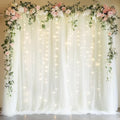 Tulle Backdrop Curtains with Lights 10x8ft Sheer Ivory Curtain in 10x8ft