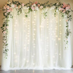 Tulle Backdrop Curtains with Lights 10x8ft Sheer Ivory Curtain in 10x8ft