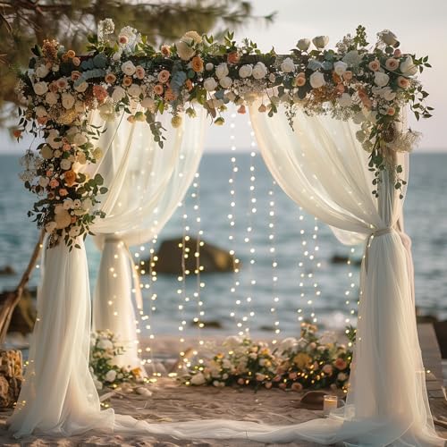Tulle Backdrop Curtains with Lights 10x8ft Sheer Ivory Curtain in 10x8ft, alternate view 6