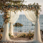 Tulle Backdrop Curtains with Lights 10x8ft Sheer Ivory Curtain in 10x8ft, alternate view 6
