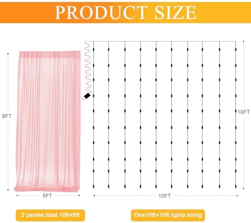 Tulle Backdrop Curtains with Lights 10x8ft Sheer Peach Curtain in 10x8ft, alternate view 2