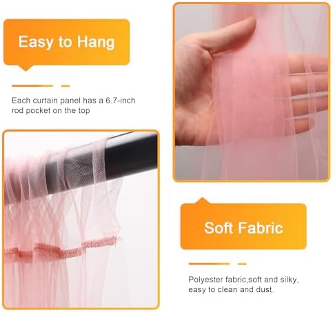 Tulle Backdrop Curtains with Lights 10x8ft Sheer Peach Curtain in 10x8ft, alternate view 3