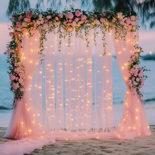 Tulle Backdrop Curtains with Lights 10x8ft Sheer Peach Curtain in 10x8ft, alternate view 7