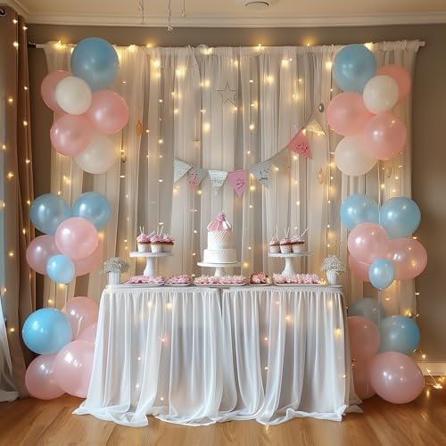 Tulle Backdrop Curtains with Lights 10x8ft Sheer White Curtain in 10x8ft, alternate view 7
