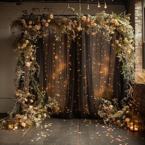 Tulle Backdrop Curtains with Lights Black 10x10ft Sheer Curtain in 10x10ft, alternate view 7