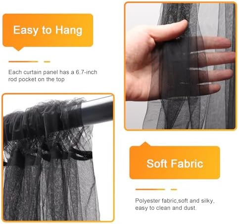 Tulle Backdrop Curtains with Lights Black 10x8ft Sheer Curtain in 10x8ft, alternate view 3