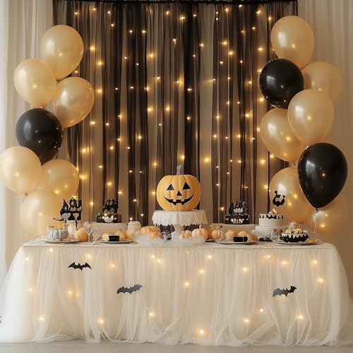 Tulle Backdrop Curtains with Lights Black 10x8ft Sheer Curtain in 10x8ft, alternate view 6