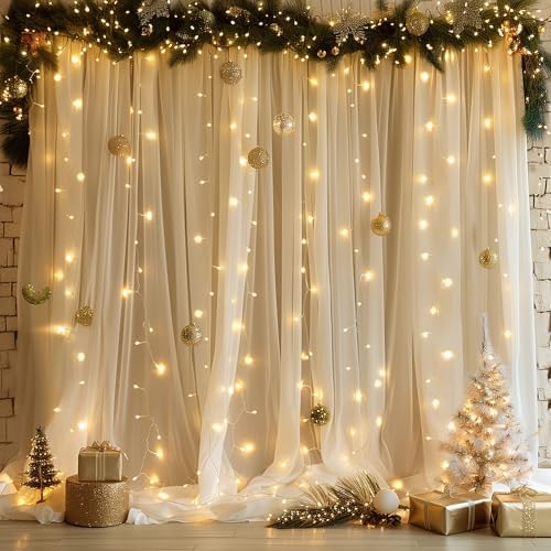Tulle Backdrop Curtains with Lights Champagne 10x10ft Sheer Curtain in 10x10ft, alternate view 6