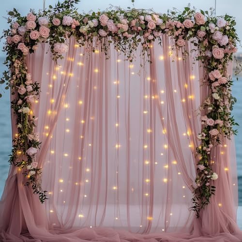 Tulle Backdrop Curtains with Lights Dusty Rose 10x10ft Sheer Curtain in 10x10ft, alternate view 6