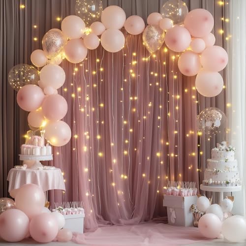 Tulle Backdrop Curtains with Lights Dusty Rose 10x10ft Sheer Curtain in 10x10ft, alternate view 7