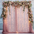 Tulle Backdrop Curtains with Lights Dusty Rose 10x8ft Sheer Curtain in 10x8ft