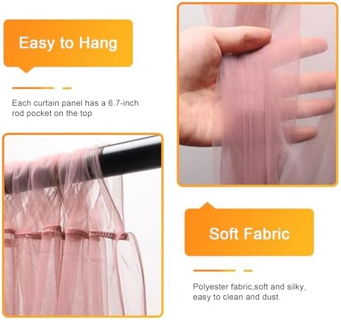 Tulle Backdrop Curtains with Lights Dusty Rose 10x8ft Sheer Curtain in 10x8ft, alternate view 3