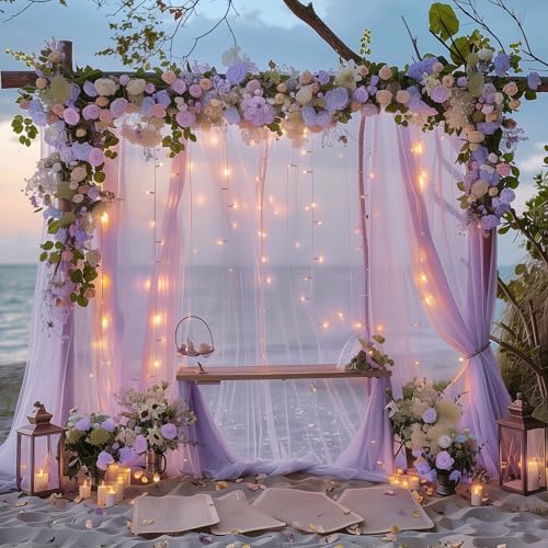 Tulle Backdrop Curtains with Lights Lavender 10x10ft Sheer Curtain Backdrop in 10x10ft, alternate view 6