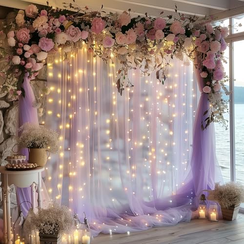 Tulle Backdrop Curtains with Lights Lavender 10x8ft Sheer Curtain in 10x8ft, alternate view 6