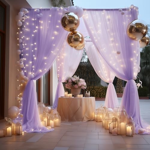 Tulle Backdrop Curtains with Lights Lavender 10x8ft Sheer Curtain in 10x8ft, alternate view 7