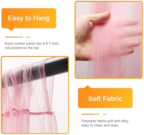 Tulle Backdrop Curtains with Lights Pink 10x10ft Sheer Curtain Backdrop in 10x10ft, alternate view 3