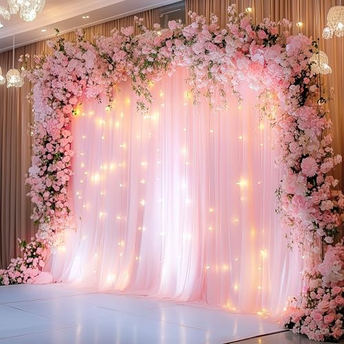 Tulle Backdrop Curtains with Lights Pink 10x8ft Sheer Curtain Backdrop in 10x8ft, alternate view 7