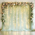Tulle Backdrop Curtains with Lights Sage Green 10x10ft Sheer Curtain in 10x10ft