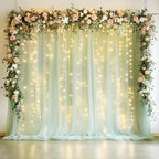 Tulle Backdrop Curtains with Lights Sage Green 10x10ft Sheer Curtain in 10x10ft