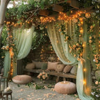 Tulle Backdrop Curtains with Lights Sage Green 10x8ft Sheer Curtain in 10x8ft, alternate view 7