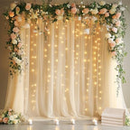 Tulle Backdrop Curtains with Lights Sheer Champagne Curtain Backdrop 20x8ft in 20x8ft