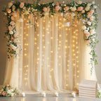 Tulle Backdrop Curtains with Lights Sheer Champagne Curtain Backdrop 30x8ft in 30x8ft