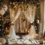 Tulle Backdrop Curtains with Lights Sheer Champagne Curtain Backdrop 30x8ft in 30x8ft, alternate view 6