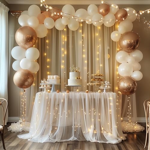 Tulle Backdrop Curtains with Lights Sheer Champagne Curtain Backdrop 30x8ft in 30x8ft, alternate view 7