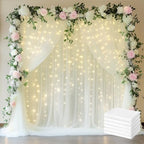 Tulle Backdrop Curtains with Lights Sheer Ivory Curtain Backdrop 30x10ft in 30x10ft