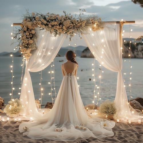 Tulle Backdrop Curtains with Lights Sheer White Curtain Backdrop 30x10ft in 30x10ft, alternate view 6