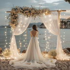Tulle Backdrop Curtains with Lights Sheer White Curtain Backdrop 30x10ft in 30x10ft, alternate view 6