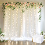 Tulle Backdrop Curtains with Lights Sheer White Curtain Backdrop 30x8ft in 30x8ft