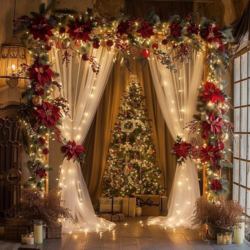 Tulle Backdrop Curtains with Lights Sheer White Curtain Backdrop 30x8ft in 30x8ft, alternate view 6