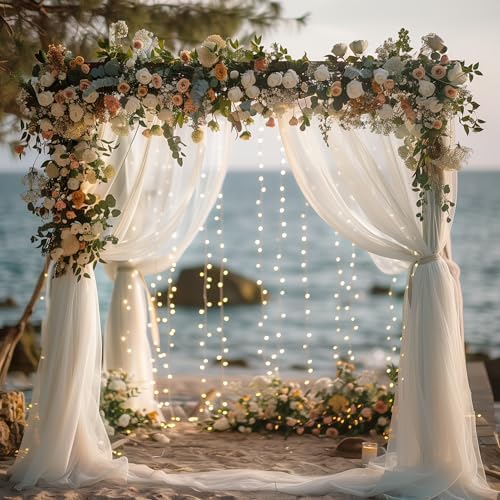 Tulle Backdrop Curtains with Lights Sheer White Curtain Backdrop 30x8ft in 30x8ft, alternate view 7