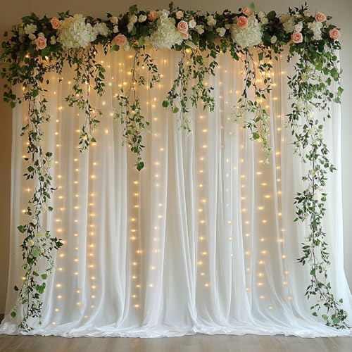 Tulle Curtain Backdrop with 300 LED Fairy Lights for Parites Wrinkle-Free Sheer Curtain Drapes Photo Back Drop