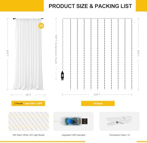 Tulle Curtain Backdrop with 300 LED Fairy Lights for Parites Wrinkle-Free Sheer Curtain Drapes Photo Back Drop, alternate