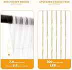 Tulle Curtain Backdrop with 300 LED Fairy Lights for Parites Wrinkle-Free Sheer Curtain Drapes Photo Back Drop, alternate
