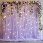 Tulle Curtain Backdrop with 300 LED Fairy Lights for Parites Wrinkle-Free Sheer Curtain Drapes Photo Back Drop