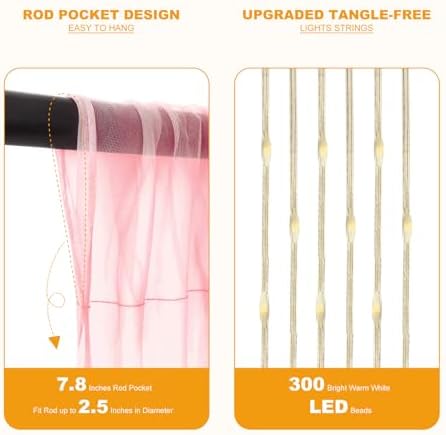 Tulle Curtain Backdrop with 300 LED Fairy Lights for Parites Wrinkle-Free Sheer Curtain Drapes Photo Back Drop, alternate