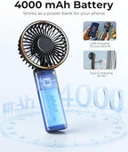 TUNISE Portable Handheld Fan, Portable Fan Rechargeable, 4000mAh, 180° Adjustable, 6 Speed Wind, Display, alternate view 4