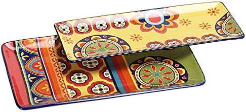 Tunisian Ceramic 14 inch Rectangular Serving Platter, Set of 2, for Serving Salad, Pasta, Cheese, Ham