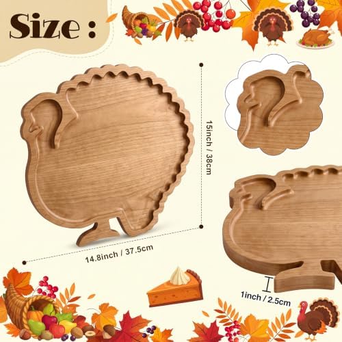 Turkey Charcuterie Board Wooden Thanksgiving Serving Platter Tray in 15 x 12 x 1 inches/ 38 x 30 x 2.5 cm in, alternate view