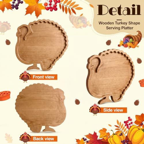 Turkey Charcuterie Board Wooden Thanksgiving Serving Platter Tray in 15 x 12 x 1 inches/ 38 x 30 x 2.5 cm in, alternate view