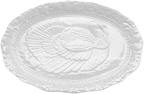 Turkey Embossed Serving Platter, Fine Porcelain, Oversized in Oversized in White