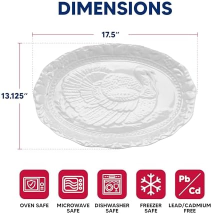 Turkey Embossed Serving Platter, Fine Porcelain, Oversized in Oversized in White, alternate view 3